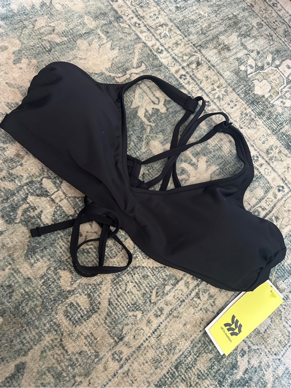 All In Motion Criss Cross Back Black Bikini Top NWT